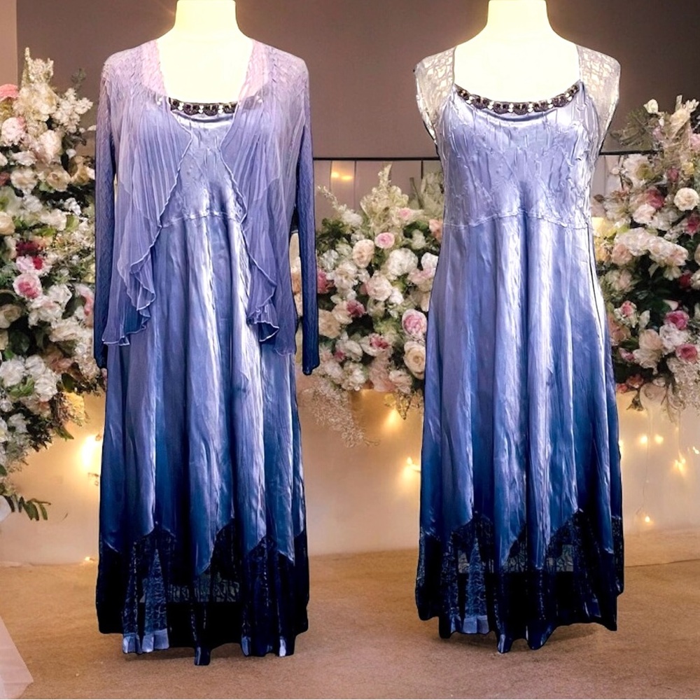 Two Piece Charmeuse and Chiffon Dress and Jacket Set M/L
